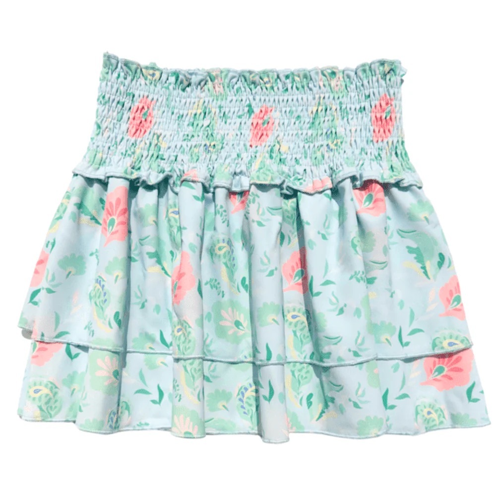 PLEAT Sally Skirt in teal floral - girls size 8 - excellent condition